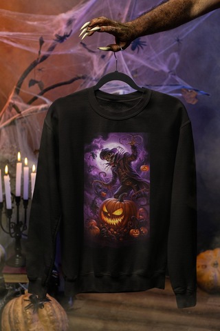 Magors Stil-x Halloween - Cadılar Bayramı Baskılı Unısex Sweatshırt, 3 İplik Şardonlu Siyah