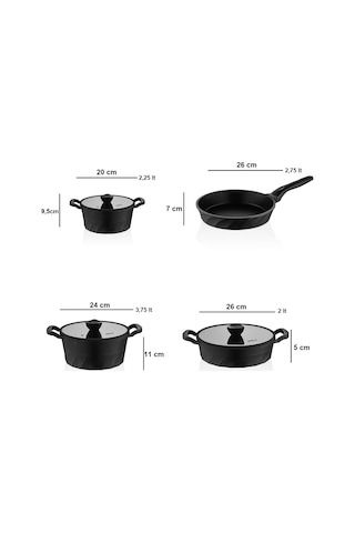 Amboss Vento 7 Parça Döküm Titanyum Kaplama Tencere Tava Seti Siyah Siyah