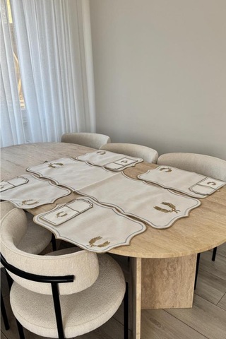 Edalım Keten Nakışlı Amerikan Servis Takımı 19 Parça Krem