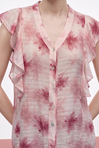 Sateen Fırfır Detaylı Gömlek - Pembe-137364