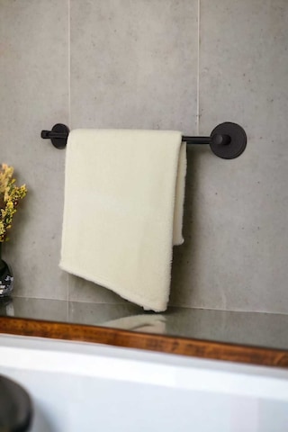 Yapışkanlı Banyo Seti, Siyah, Düz Havluluk, Kapaklı Tuvalet Kağıtlığı, Bornozluk Siyah