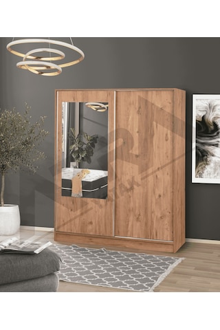 Azra Yatak Yağmur Sürgülü Askılıklı Raflı Atlantik Çam Gardırop - 160 Cm