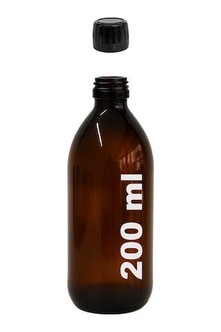 Afracam Yuvarlak Amber 200 Ml Siyah Kapaklı Cam Şişe 12 Adet