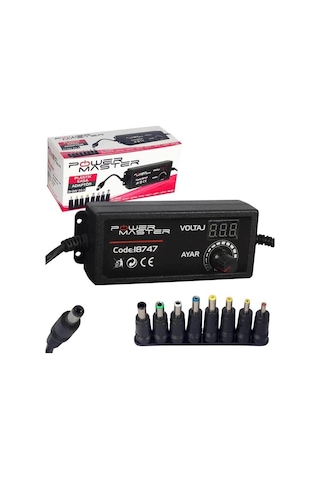 Powermaster PM-18747 3 Volt - 24 Volt - 2 Amper Çok Uçlu Dijital Ekranlı Ayarlı Kademeli Adaptör