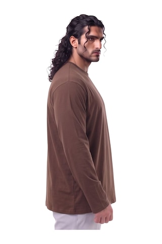 Erkek Büyük Beden 115 - 155 Kilo Arası Uygun Bedenli % 100 Pamuk Uzun Kol Bisiklet Yaka Sweatshirt Kahverengi