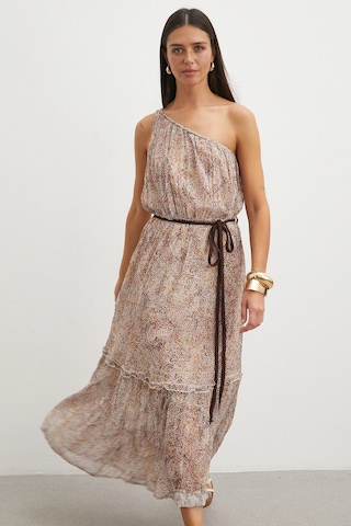 Uterpe One Shoulder Tiered Dress Pembe