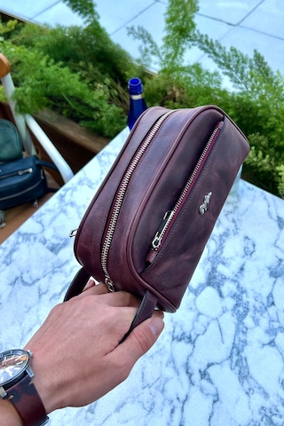 Marble Antik Bordo Hakiki Deri Erkek El Çantası Günlük-seyahat-spor-traş Bakım Bordo