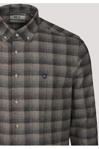 Erkek Gömlek Bej Uzun Kol Ekose Kareli Flanel Yün Tuşeli Slim Fit Düğmeli Yaka Shirt Ncs Jeans 7266-bej Bej