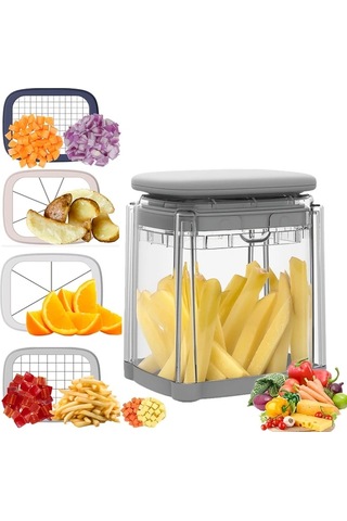 Xuweiwei Gri 1 Set 4 Dilim Sebzeli Cirpici Paslanmaz Celik Bicaklarla Cok Fonksiyonlu Mutfak Aracı Sebze Patates Sogan Meyve Ve Sebze Cirpma İcin Evde Yemek Pisirme 1 Parça