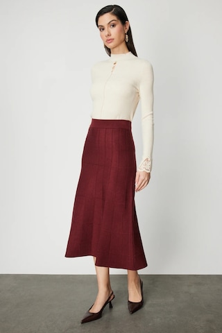 On Kadın Dikişli Maxi Boy Triko Etek 65206 Bordo Bordo