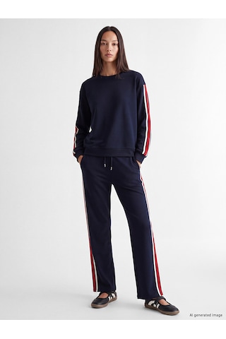 Lcw Everyday Lacivert Şeritli Soft Touch Kadın Sweatshirt