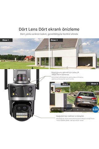8k Wifi 16mp Dört Ekran Güvenlik Kamerası Cctv Ip
