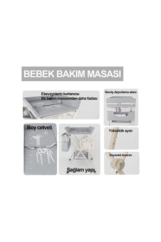 Portatif Bebek Alt Değiştirme Bakım Masası Sepetli Organizer Katlanabilir Taşınabilir İstasyon Tekerlekli Askılık Gri