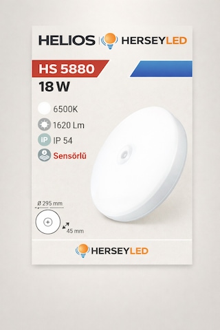 Helıos Hs-5880 18w Sensörlü Glop Led Armatür Beyaz Işık -dış Mekan Ip54 - 1620lm Rastlamak