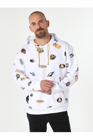 Colin's Regular Fit Baskılı Kapüşonlu Beyaz Erkek Sweatshirt CL1061644_Q1.V1_WHT