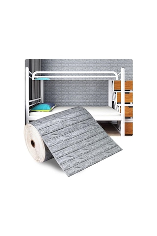 Nw02-70x500cm Kendinden Yapışkanlı Gri Tuğla Desen 3d Duvar Kağıdı Paneli Tek Parça