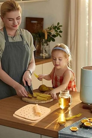 50 Adet Air Fryer Pişirme Kağıdı Tek Kullanımlık Hava Fritöz Yapışmaz Yağlı Kağıt Delikli Model Kahverengi