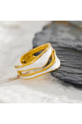 Eetit Moda Beyaz Emaye Yaratıcı Düzensiz 316 Paslanmaz Çelik Açık Halka Su Geçirmez Kadın Takı Şık Charm Bijoux Yeni Altın