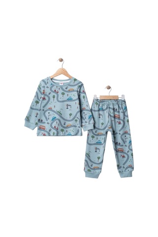 Mou&kou 1-4 Yaş Erkek Çocuk %100 Pamuk Penye Uzun Kollu Pijama Takımı Araba Desenli Yeşil