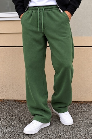Tarz Cool Erkek Oversize Baggy Fit Eşofman Altı %100 Pamuk 3 İplik Şardonlu Bol Paça Rahat Kesim Yeşil