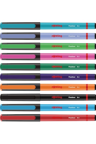 Rotring Fineliner İnce Keçe Uçlu Kalem 0.4 MM 10'lu Paket Karışık Renkler