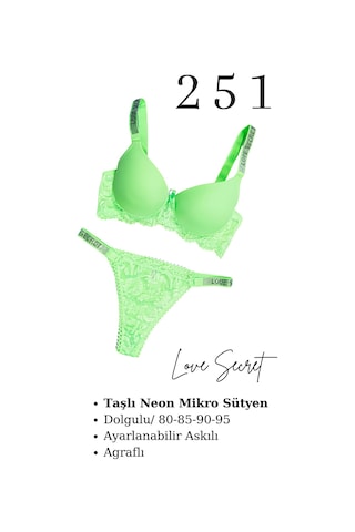 Murays Kadın 3lü Taşlı Mikro Sütyen Takım Yeşil/orange/sarı