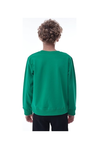 Yeşil Erkek Çocuk Sweatshirt Rahat Kalıp Pamuklu İki İplik Kumaş Yeşil