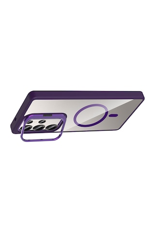 Galaxy Uyumlu S25 Ultra Kılıf Standlı + Kamera Lens Koruma Setli M-safe Şarj Özellikli Mkst Gri Gri