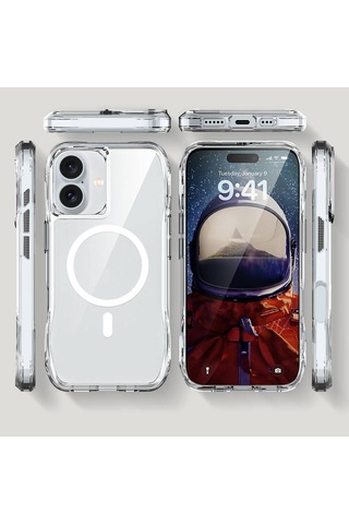 Apple Uyumlu iPhone 16 Plus Kılıf Zore M-safe Şarj Özellikli T-max M-safe Kapak Seffaf