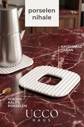 Porselen Nihale Çaydanlık Demlik Tencere Bardak Altlığı 18 Cm Isıya Dayanıklı Sunumluk Beyaz Nihale