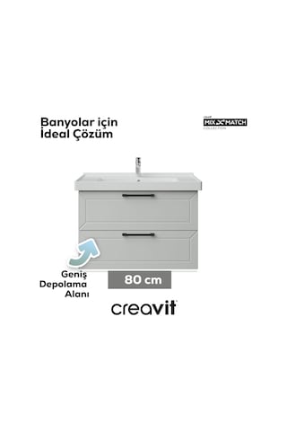 Creavit D20 80 Cm İki Çekmeceli Lavabo Dolabı Beyaz Lake Beyaz