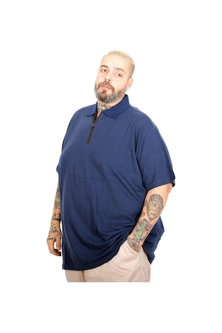 Mode Xl Büyük Beden Erkek Fermuarlı Polo Yaka T-shirt 25319 Indıgo İndigo