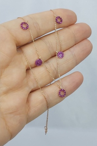 925 Ayar Fuşya Renk Minik Daire Gümüş Kolye