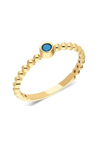 14 Ayar Sarı Altın Yüzük-0.20 Ct Firuze Güverseli Tek Taş Altın Y (538483831)