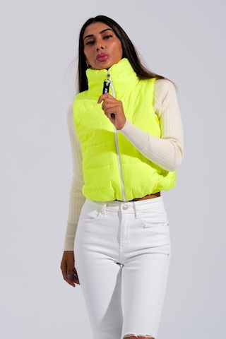 Keyifli Moda Kadın Neon Yeşil Sırtı Taş İşlemeli Dik Yaka Kısa Şişme Yelek-neon Yeşil Neon Yeşil