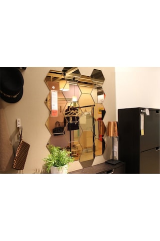 Altıköşe Altıgen Geometrik Hexagon 3Mm Cam 18X16 Duvar Boy Aynası