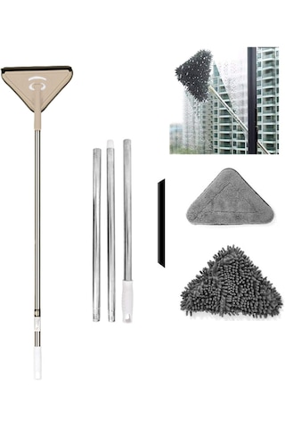 Mop 3 Bölmeli Yerleştirme Çubuğu 1,7 Metre + Elyaf Bez + Şönil Bez