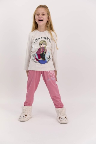 Frozen Lisanslı Follow Your Heart Kremmelanj Kız Çocuk Pijama Takımı Krem Melanj