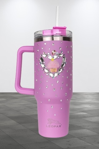 Pipetli 1,2 Litre Kulplu Çelik Termos Renkli Üzeri Taş İşlemeli - Lila Lila