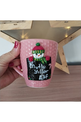 Kişiselleştirilebilir Kardam Adam Yılbaşı Temalı Kişiye Özel Hediye Kupa Pembe