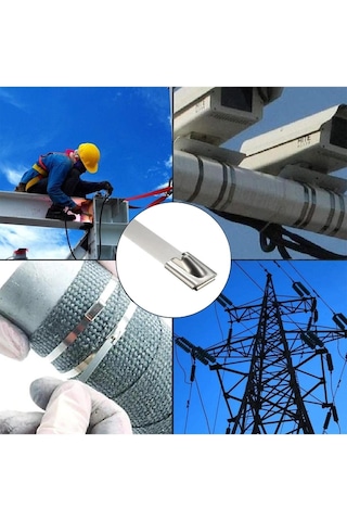 12 Adet Metal Paslanmaz Cırt Kelepçe 4.6x300 Mm Çelik Kablo Zip Bağı Çok Amaçlı Metal Bağlama Gri