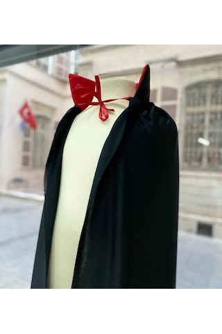 Butikhappykids Çocuk Siyah Pelerin Drakula Hallowen Cadilar Bayramı 3-16 Yaş Siyah - Kırmızı