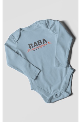 Morivokids Baba, Seni Seviyorum Uzun Kollu Bebek Body %100 Pamuk Bebe Mavisi