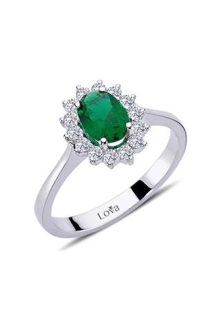 Lova Pırlantalı Oval Zümrüt Anturaj Yüzük - 1050242