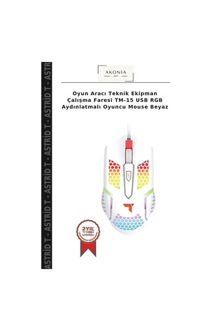 Oyun Aracı Teknik Ekipman Çalışma Faresi Tm-15 Usb Rgb Aydınlatmalı Oyuncu Mouse Beyaz