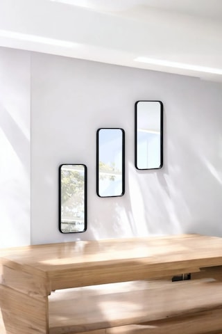 Ucr Home Dikdörtgen Set Aynalı Duvar Aksesuarı Sunumluk İkramlık Kahve Ve Çay Çok Amaçlı 3 Adet Siyah