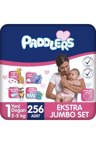 Paddlers Bebek Bezi 1 Numara Yenidoğan 256 Adet (2-5 Kg) Ekstra Jumbo Set