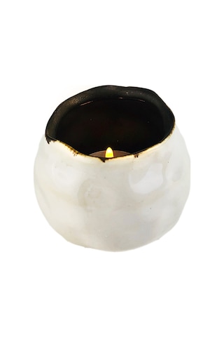Alesta Home Kahverengi ve Beyaz Seramik Tealight Mumluk 6X6Cm Kahverengi