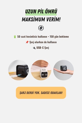GWORKE Gt-1 Pomodoro Zamanlayıcı Küp Flip Timer Öğrenci Ders Çalışma Saati, Mutfak Kronometresi - Siyah
