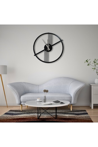 Retro Ve Modern Arası Şık Duvar Saati Siyah Metal, 40 Cm Siyah